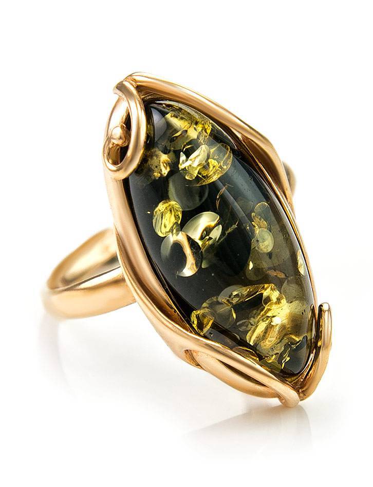 Bright Green Amber Ring In Gold The Rococo