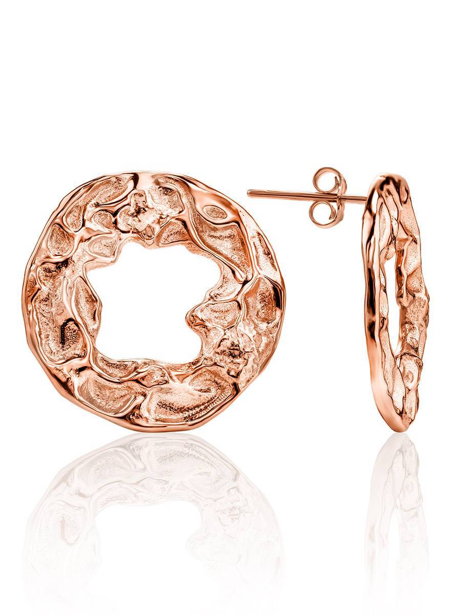 Textured Rose Gold Plated Silver Round Earrings The Liquid, image 