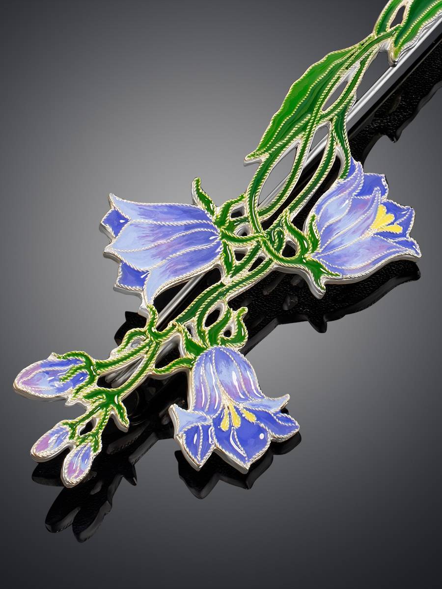 Exquisite Bluebell Flower Enamel Brooch, image , picture 3