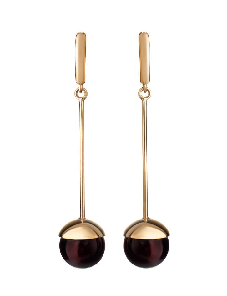 Gold-Plated Dangle Earrings With Cherry Amber The Paris, image , picture 4