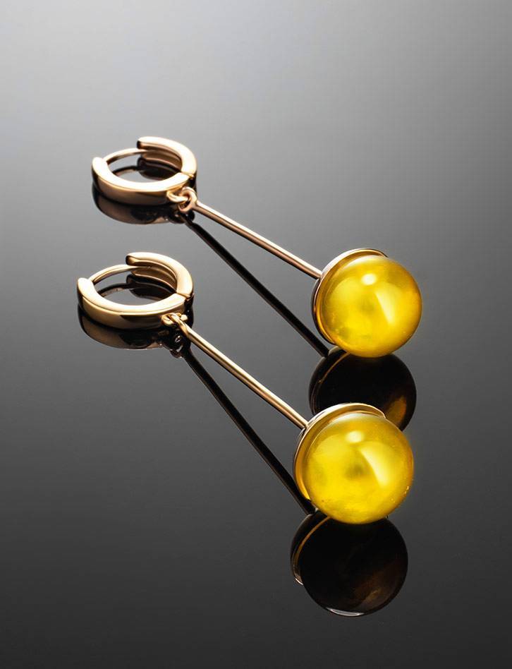Gold-Plated Dangle Earrings With Lemon Amber The Paris, image , picture 2