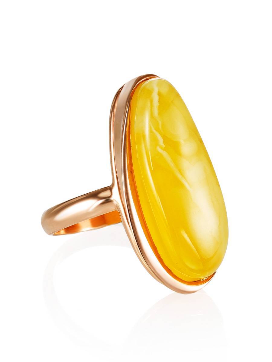Gold Plated Silver Ring With Honey Amber The Glow, Ring Size: 8 / 18, image 
