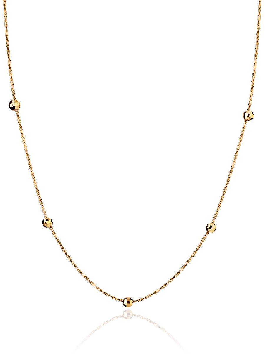 Refined Golden Chain Necklace With Tiny Faceted Beads, image 