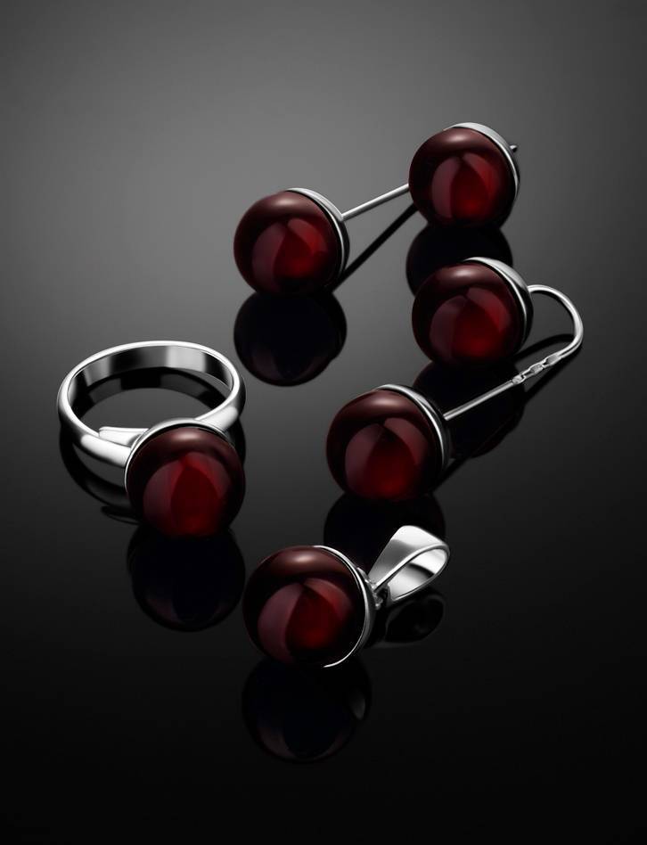 Silver Adjustable Ring With Cherry Amber The Paris, Ring Size: Adjustable, image , picture 4