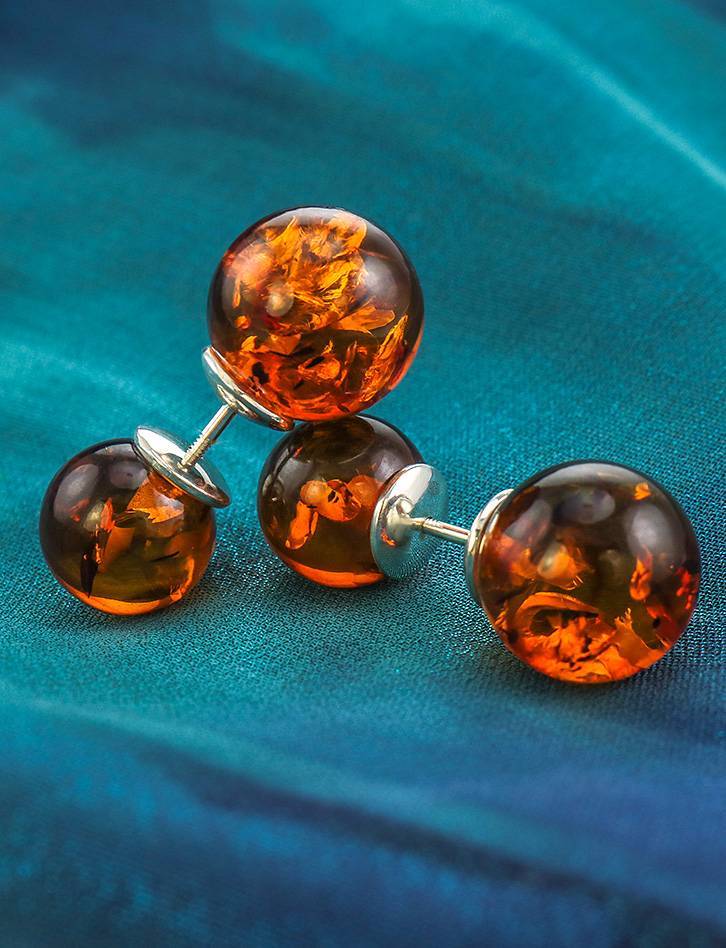 Cognac Amber Earrings In Sterling Silver The Paris, image , picture 2