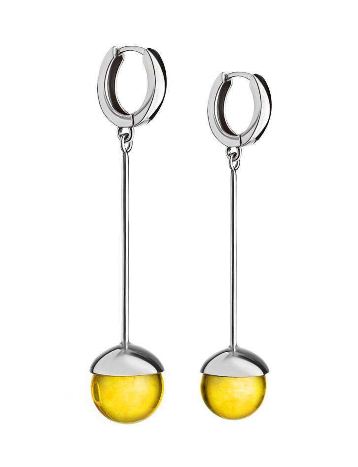 Silver Dangle Earrings With Lemon Amber The Paris, image , picture 3