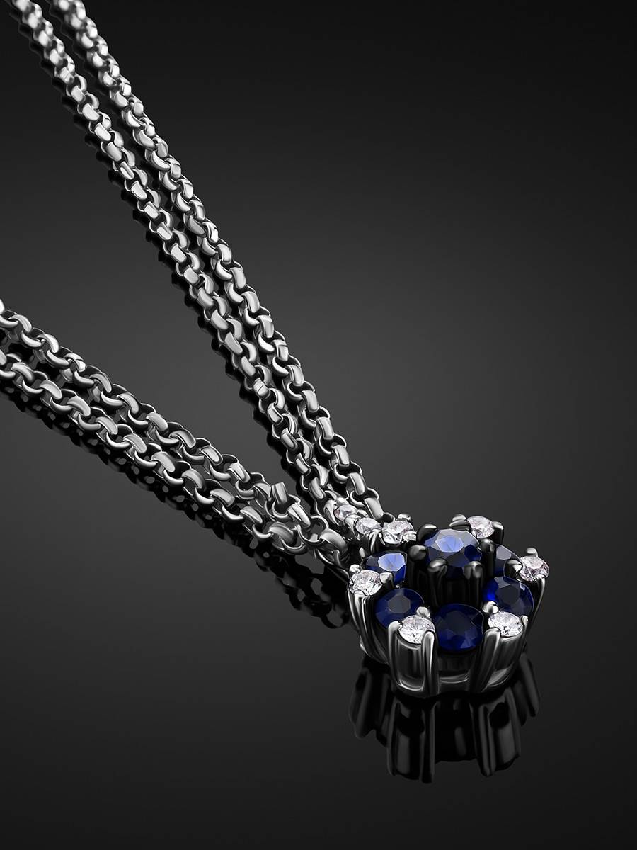 White Gold Necklace With Sapphire Diamond Pendant, image , picture 2