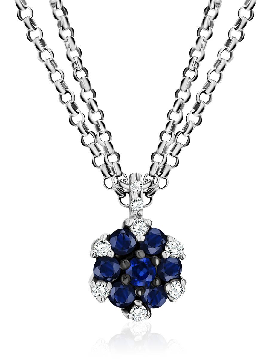 White Gold Necklace With Sapphire Diamond Pendant, image 