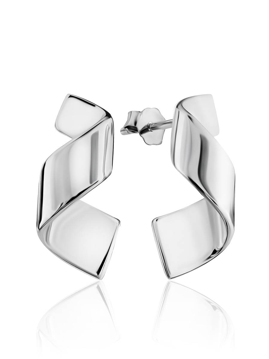 Chic Silver Twisted Stud Earrings The Liquid, image 