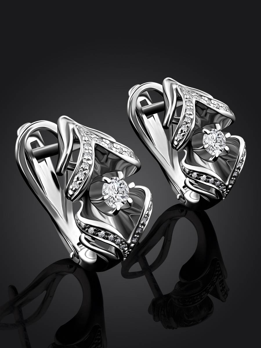 Classic White Gold Diamond Earrings, image , picture 2