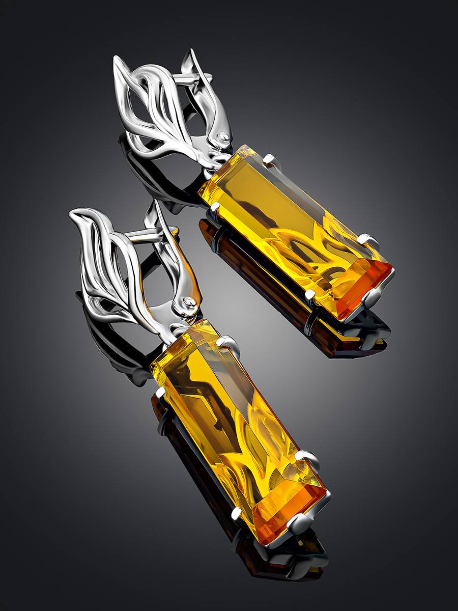 Lustrous Silver Citrine Dangle Earrings, image , picture 2