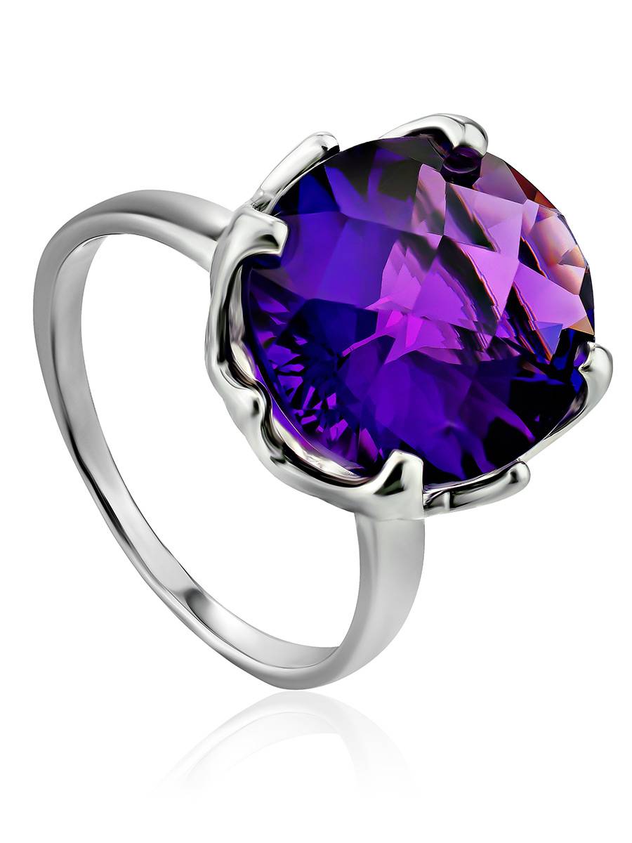 Amethyst Diamond Solid 14K Gold Gemstone Engagement Ring