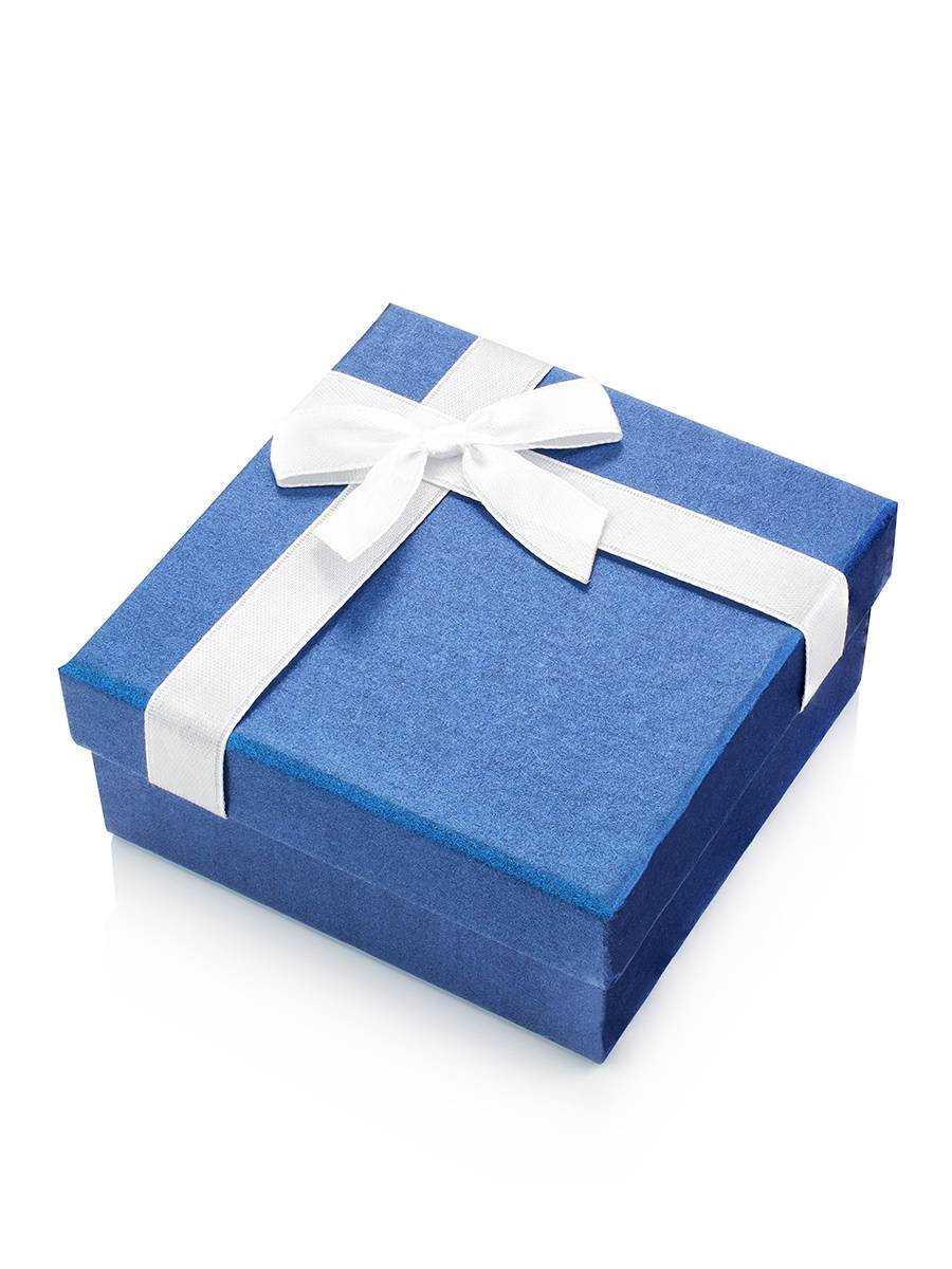 Blue Square Gift Box With White Ribbon