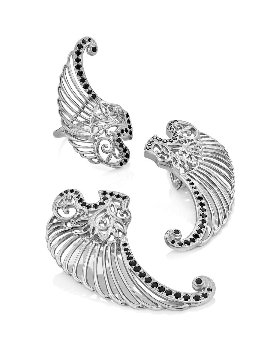 Wing Motif Silver Earrings, image , picture 4