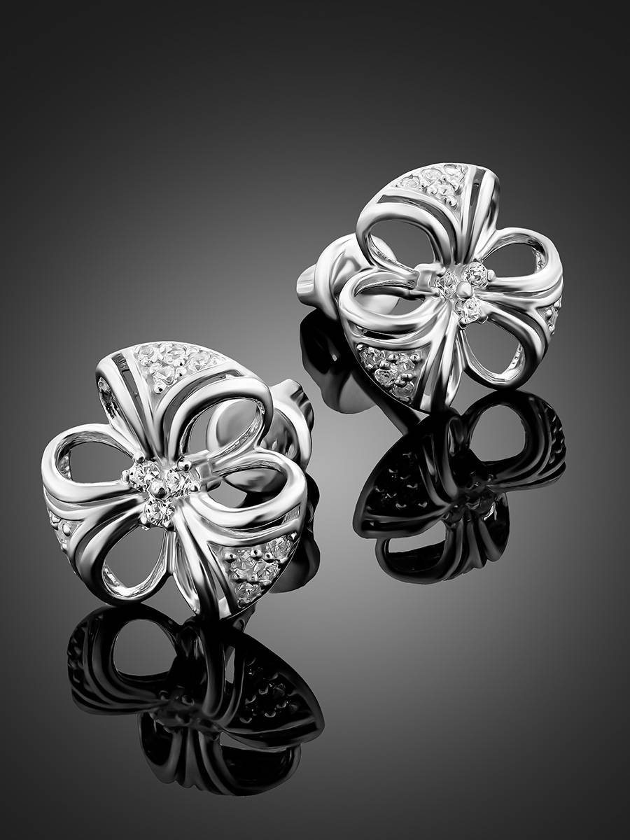 Cute Silver Crystal Stud Earrings, image , picture 2