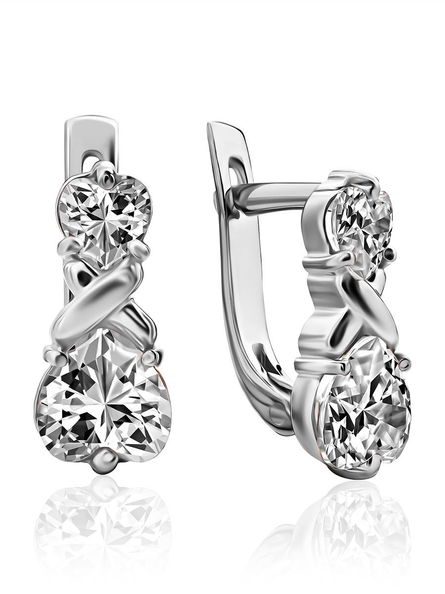 Heart Motif Silver Crystal Earrings, image 