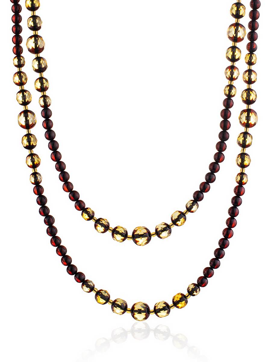 Ultra Long Faceted Amber Beaded Necklace, image 