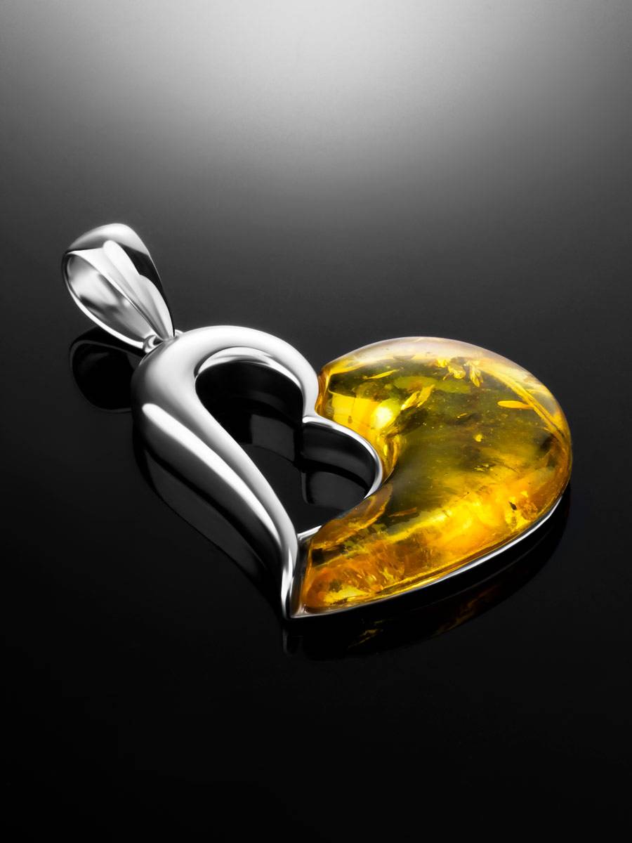 Heart Shaped Silver Pendant With Amber The Sunrise, image , picture 2
