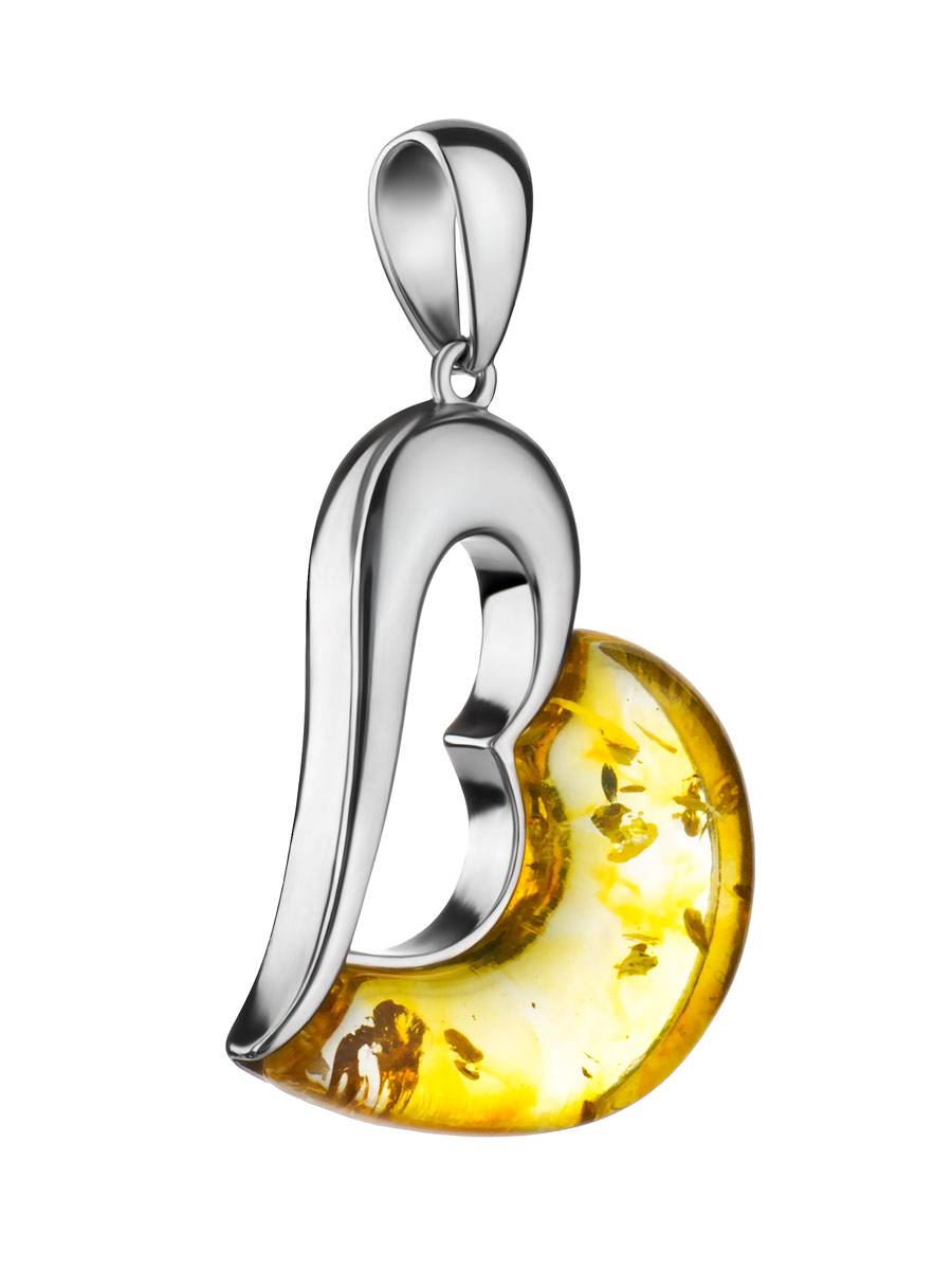 Heart Shaped Silver Pendant With Amber The Sunrise, image , picture 4