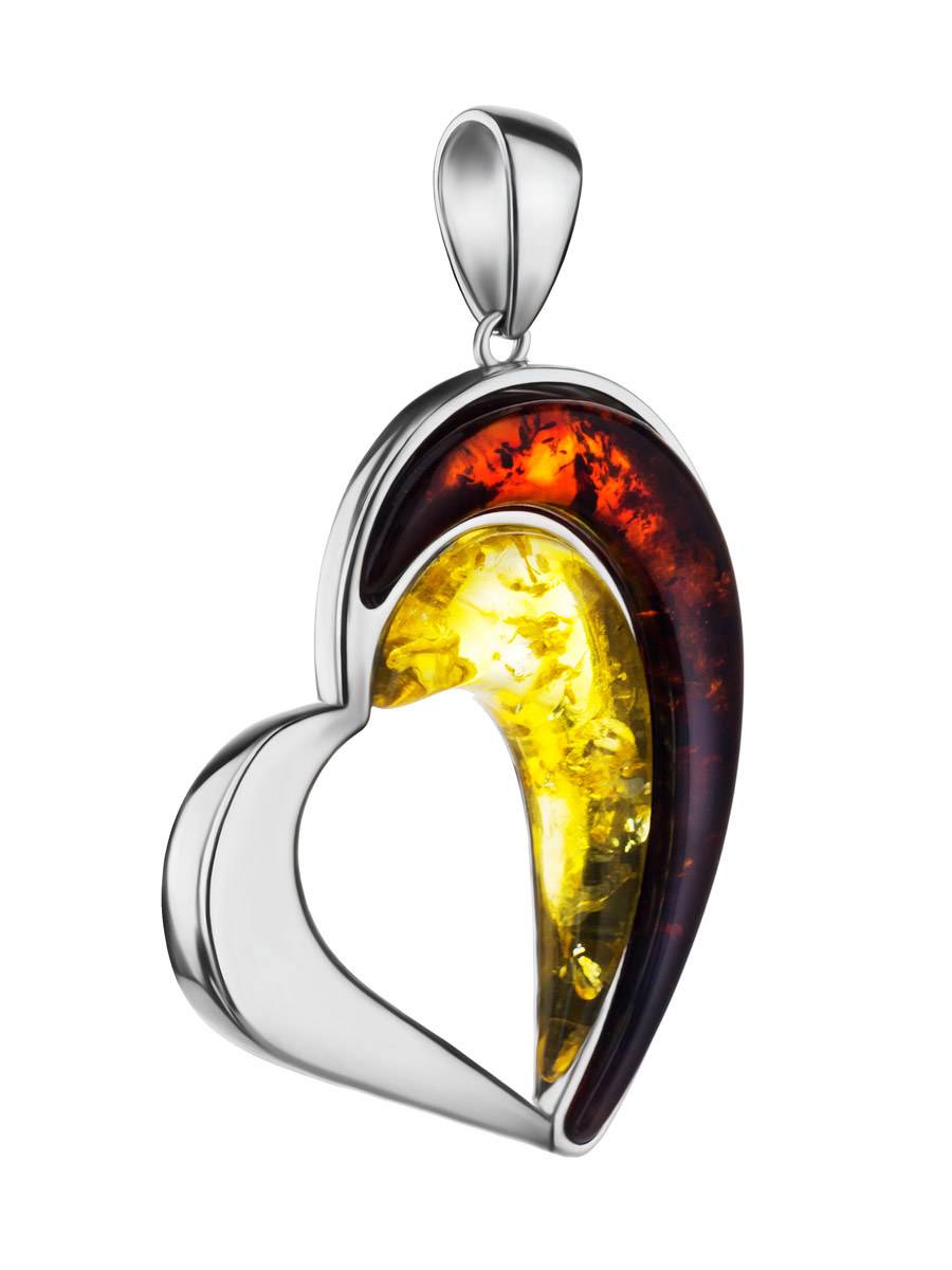 Heart Shaped Silver Pendant With Multicolor Amber The Sunrise, image , picture 4