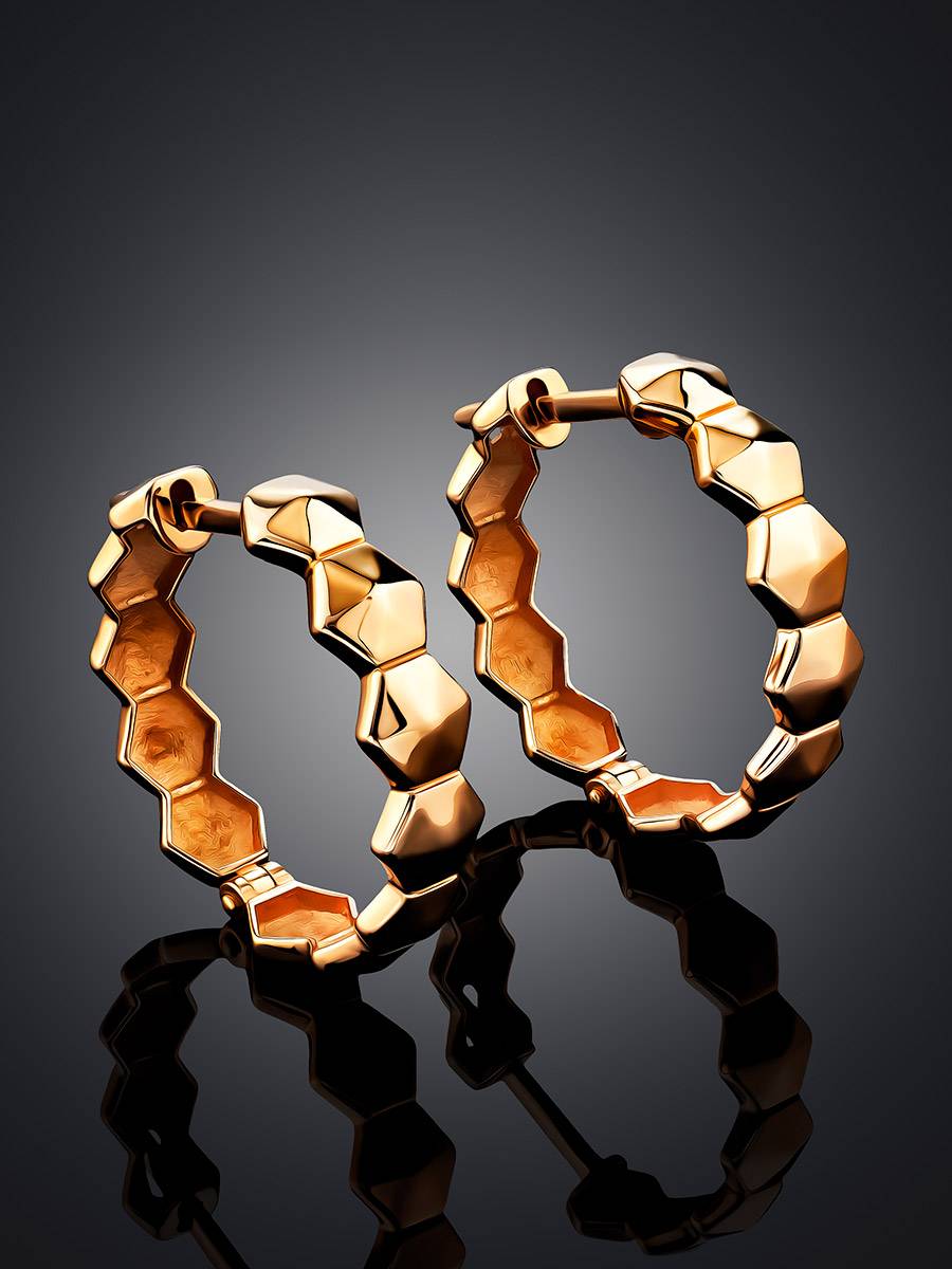 Hexagon Motif Golden Hoop Earrings The Roxy, image , picture 2