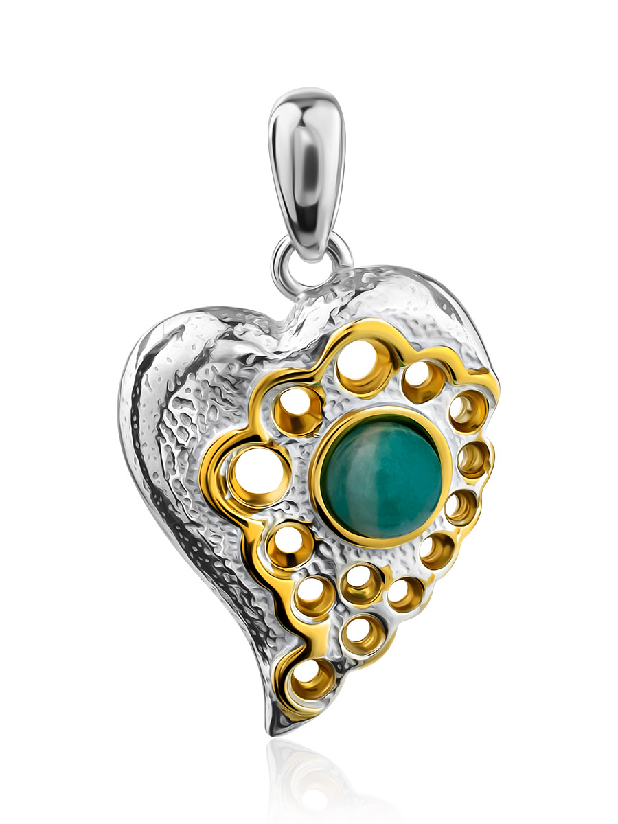 Heart Motif Silver Amazonite Pendant, image 