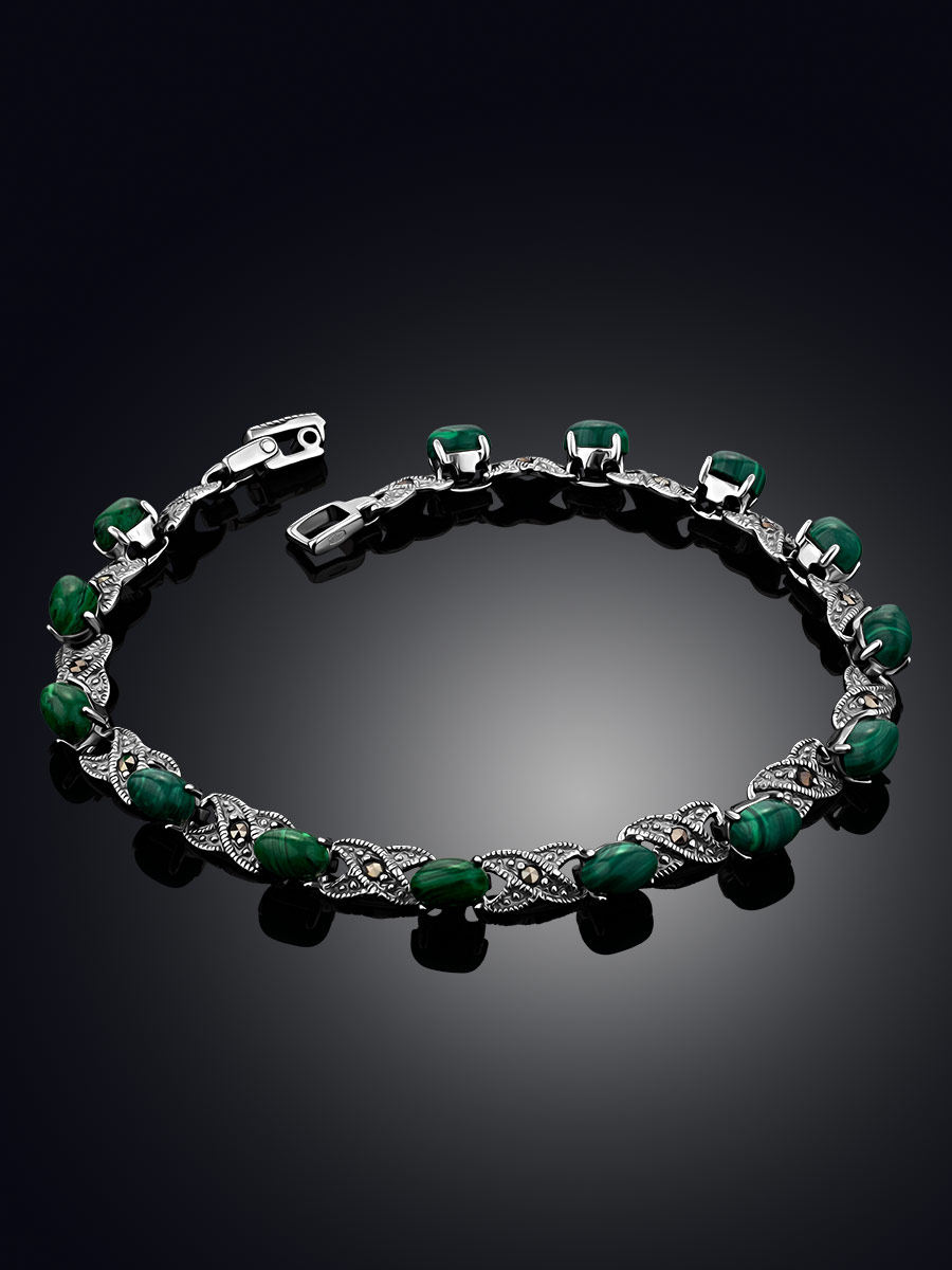 Elegant Silver Reconstituted Malachite Bracelet With Marcasites The Lace, image , picture 2