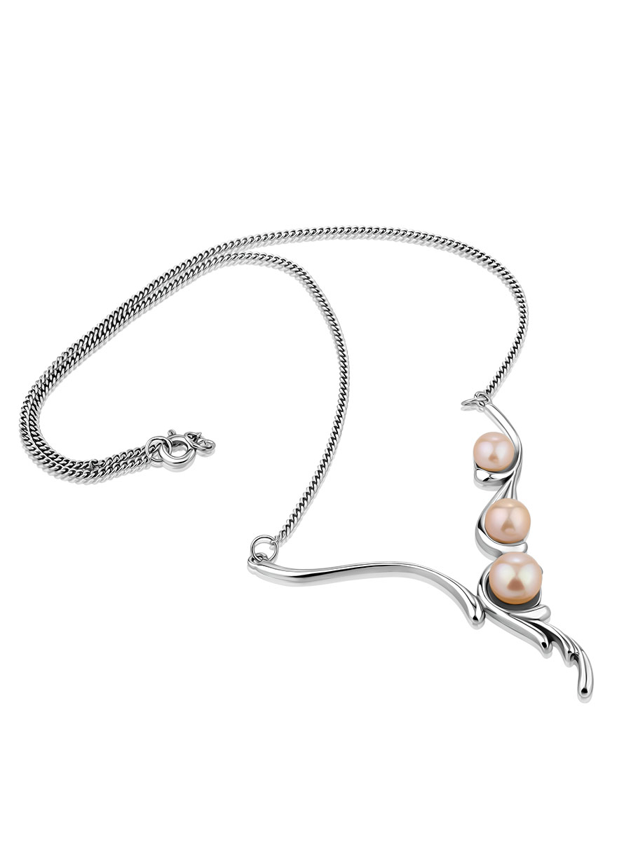 Classy Silver Pearl Necklace, image , picture 3