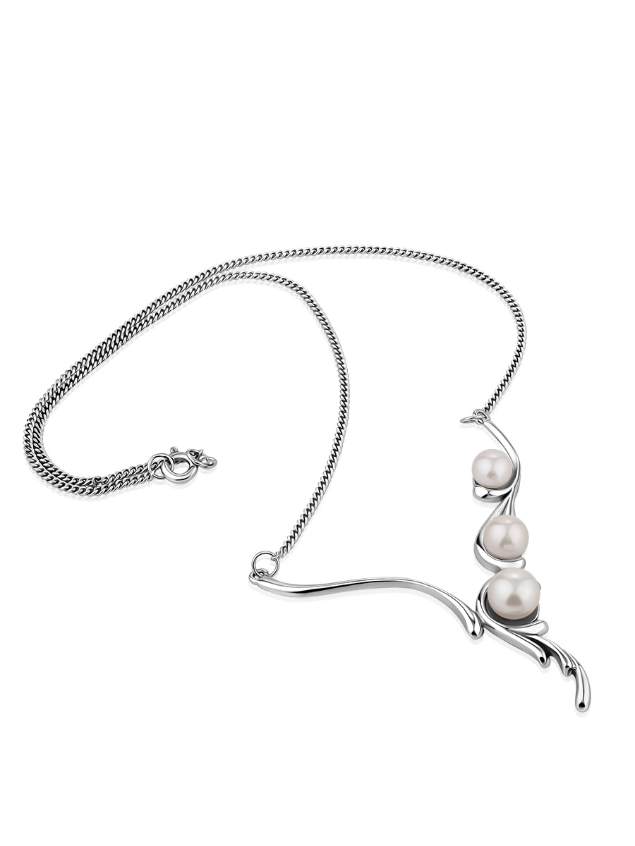 Classy Silver Pearl Necklace, image , picture 3