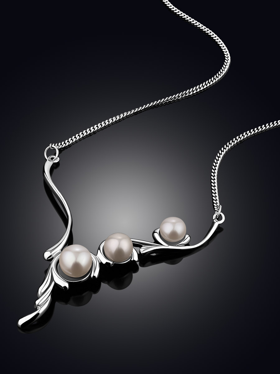 Classy Silver Pearl Necklace, image , picture 2