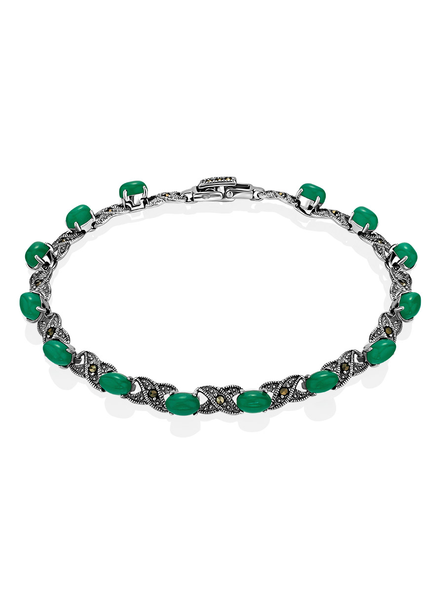 Silver Reconstructed Chrysoprase Link Bracelet With Marcasites The Lace, image 