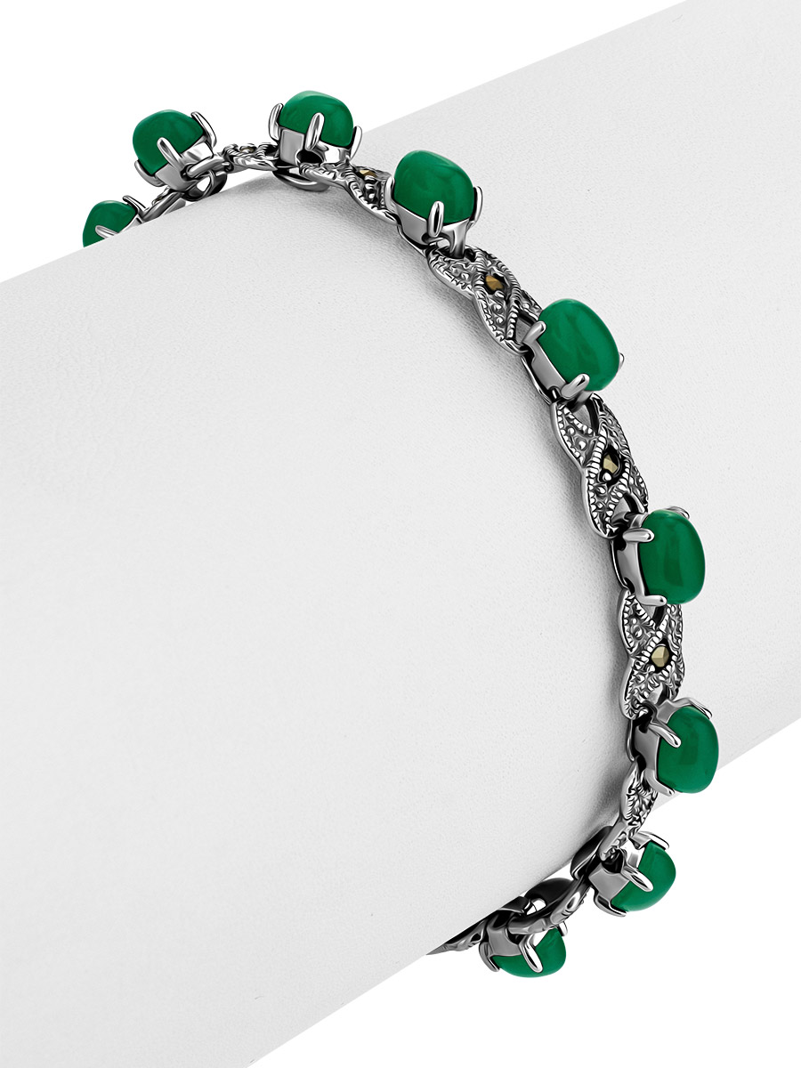 Silver Reconstructed Chrysoprase Link Bracelet With Marcasites The Lace, image , picture 3