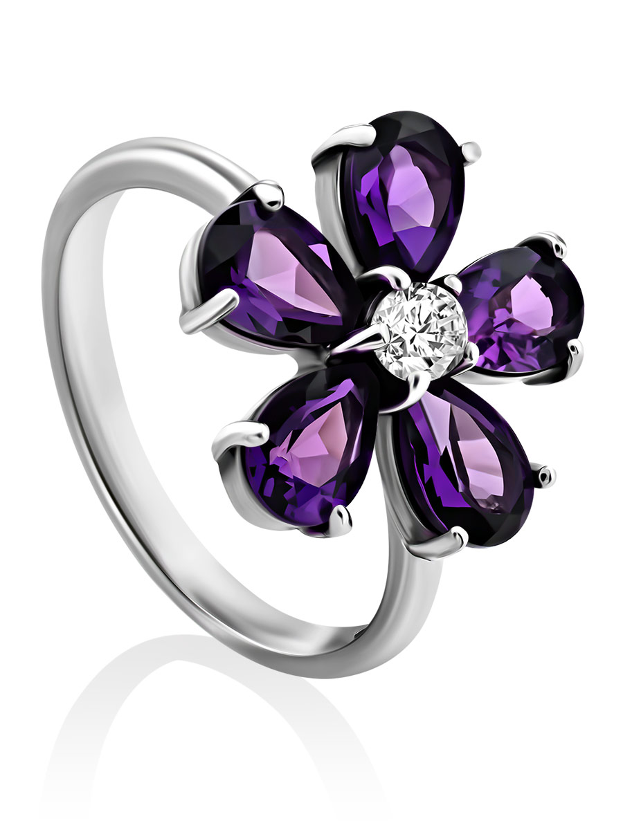 Chic Amethyst Flower Ring, Ring Size: 8 / 18, image 