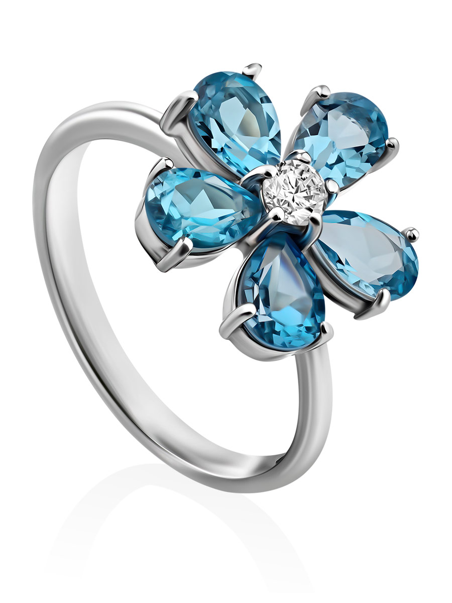 Floral Design Silver Topaz Ring, Ring Size: 6.5 / 17, image 