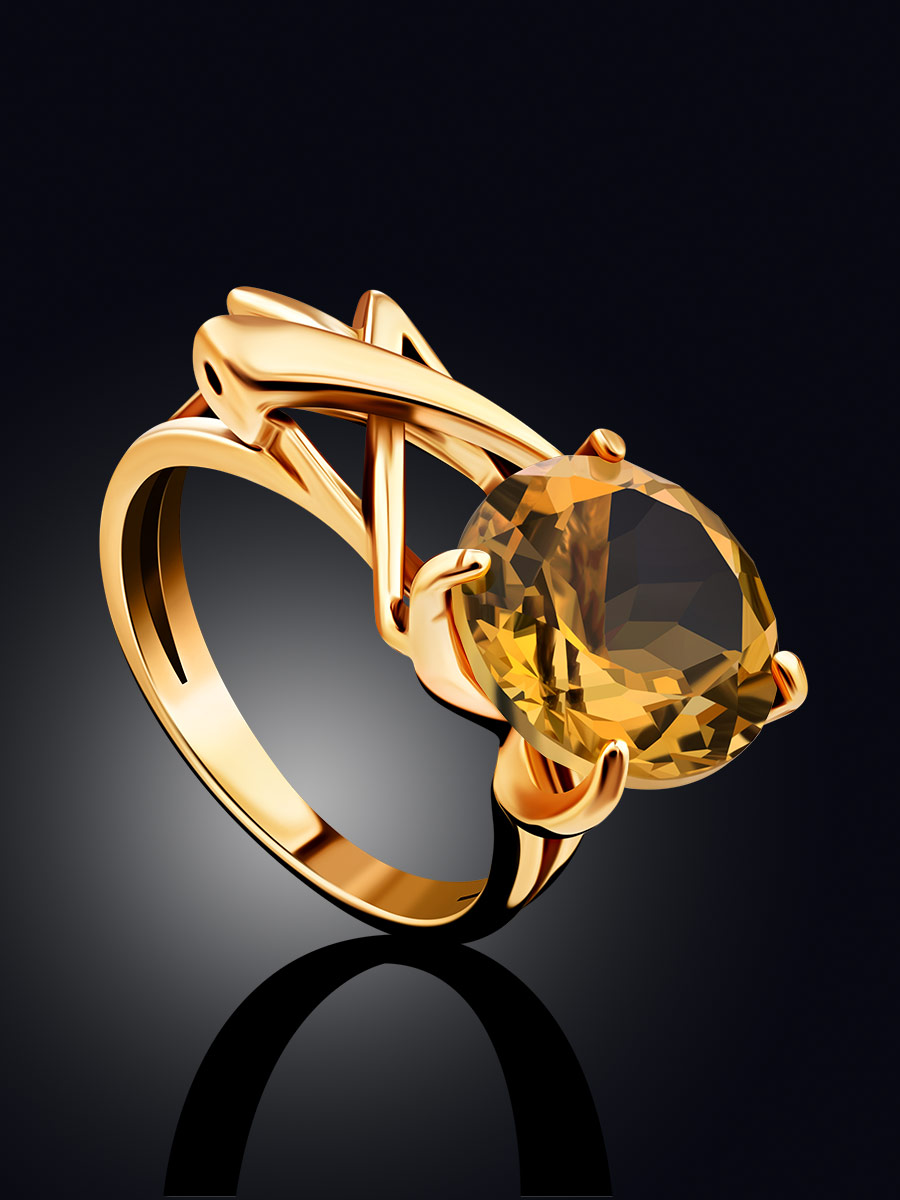 Flamboyant Gilded Silver Citrine Ring, Ring Size: 6 / 16.5, image , picture 2