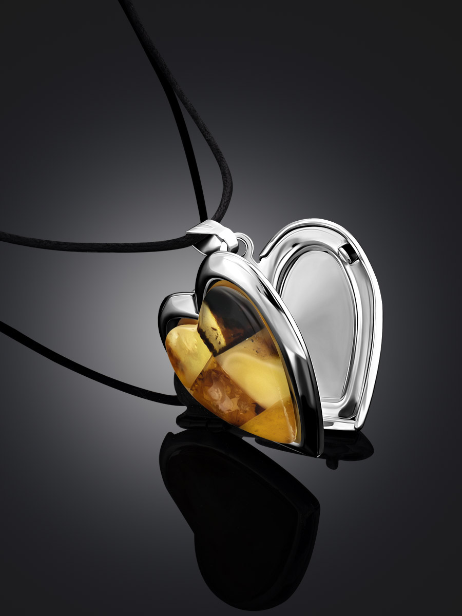 Lovely Amber Heart Locket Pendant, image , picture 2