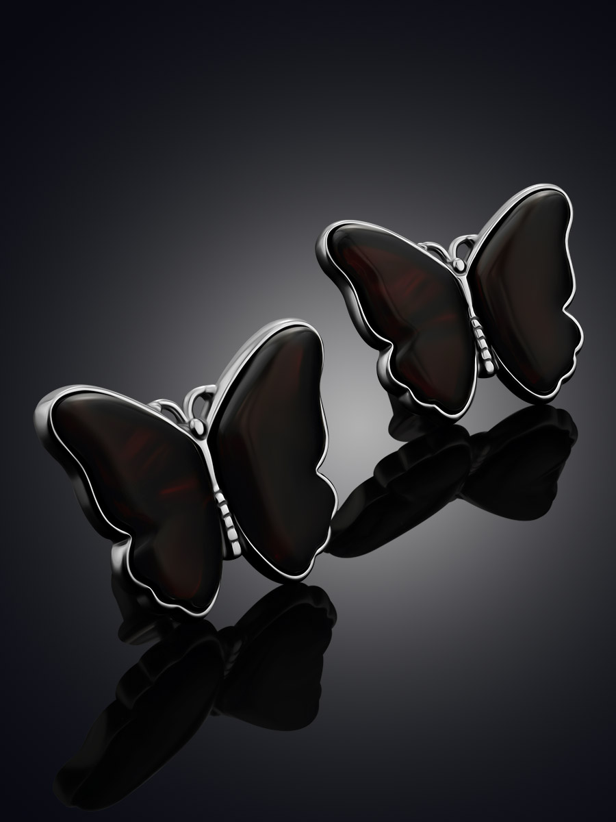 Cute Amber Butterfly Stud Earrings, image , picture 2