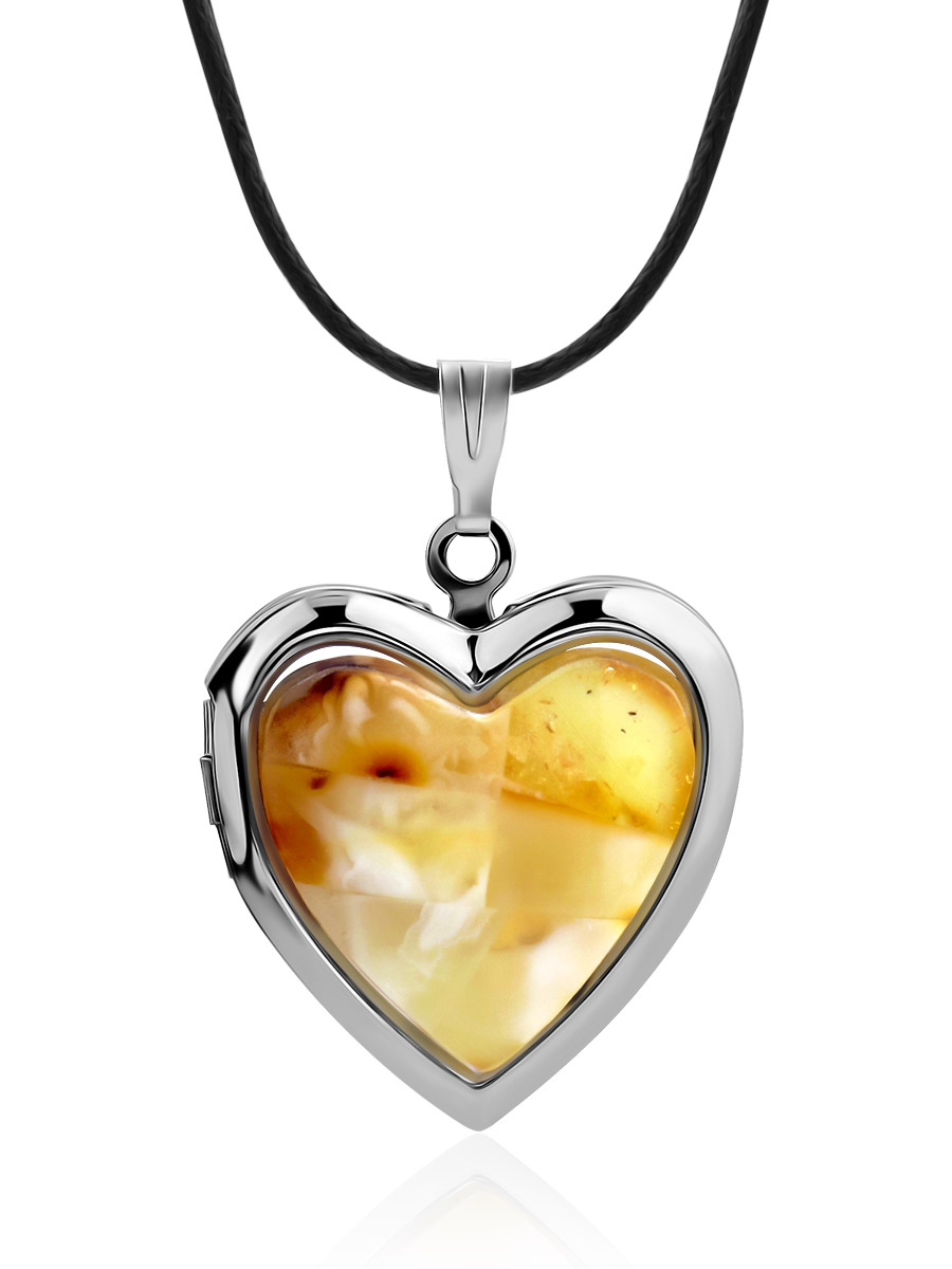 Amber Heart Locket Pendant, image 