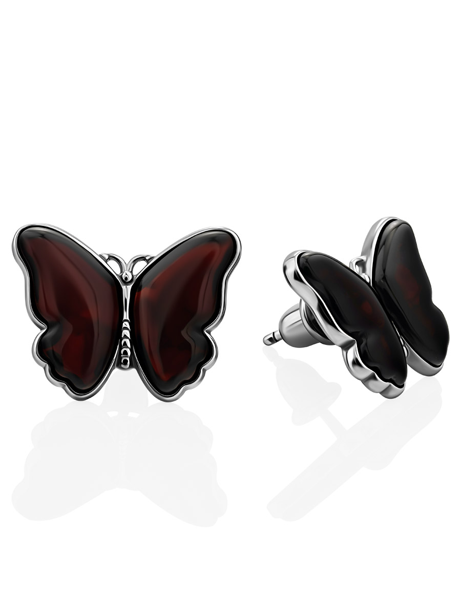 Cute Amber Butterfly Stud Earrings, image 
