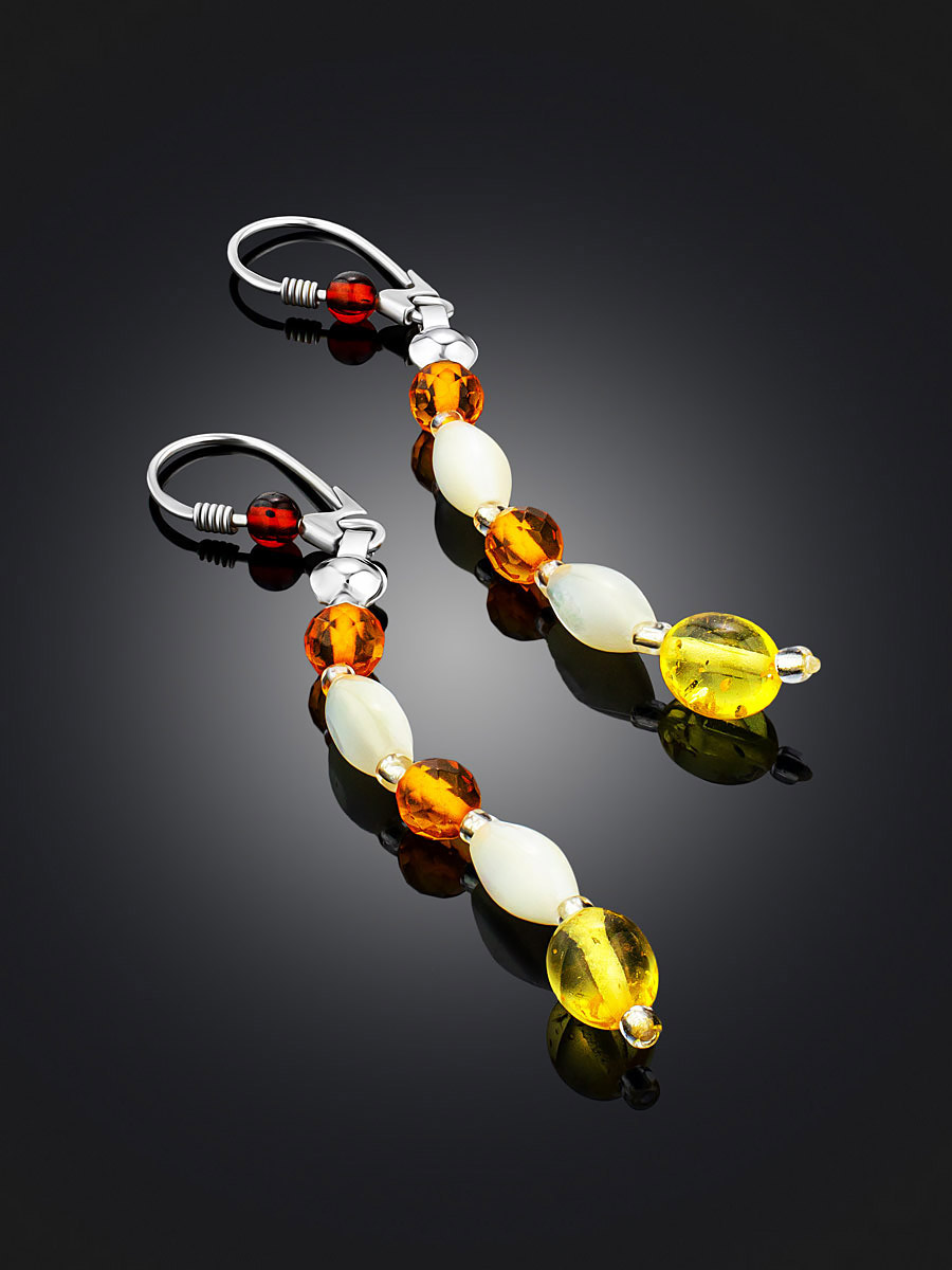 Multicolor Amber Dangle Earrings In Sterling Silver The Bohemia, image , picture 2