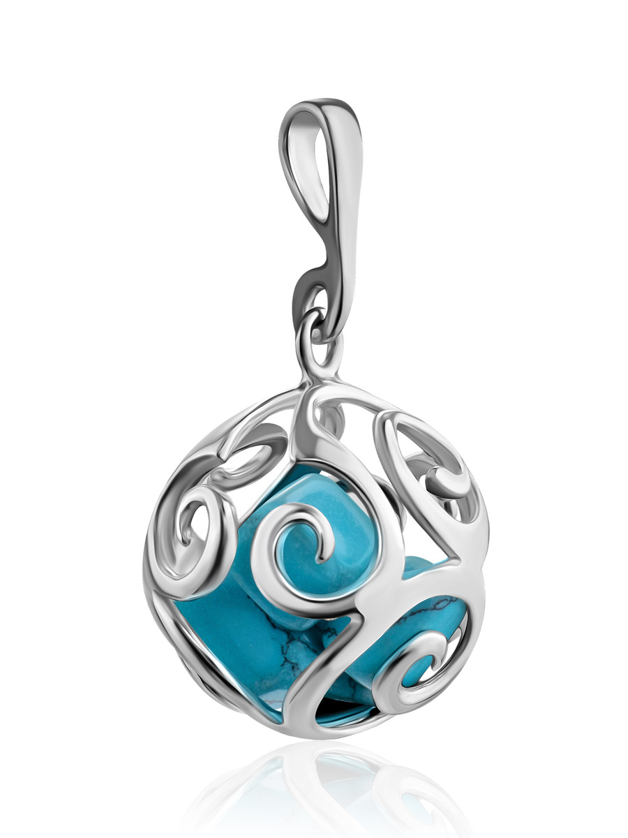 Silver Cut Out Sphere Harmony Pendant With Turquoise, image , picture 4
