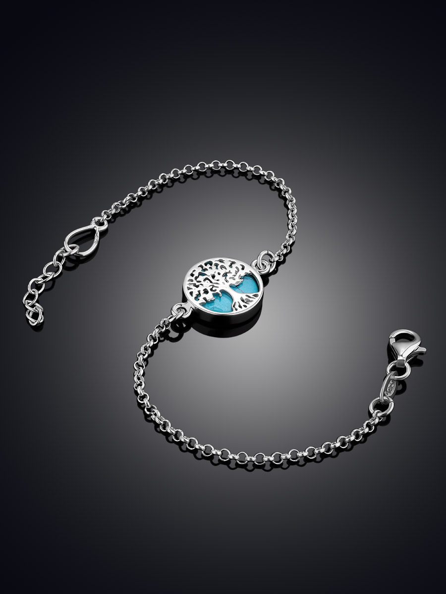 Tree Of Life Silver Turquoise Chain Bracelet, image , picture 2