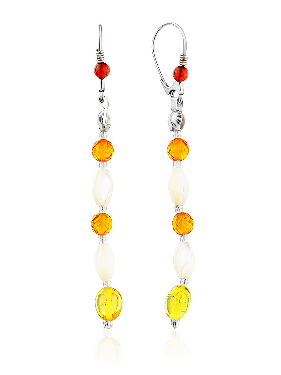 Multicolor Amber Dangle Earrings In Sterling Silver The Bohemia, image 