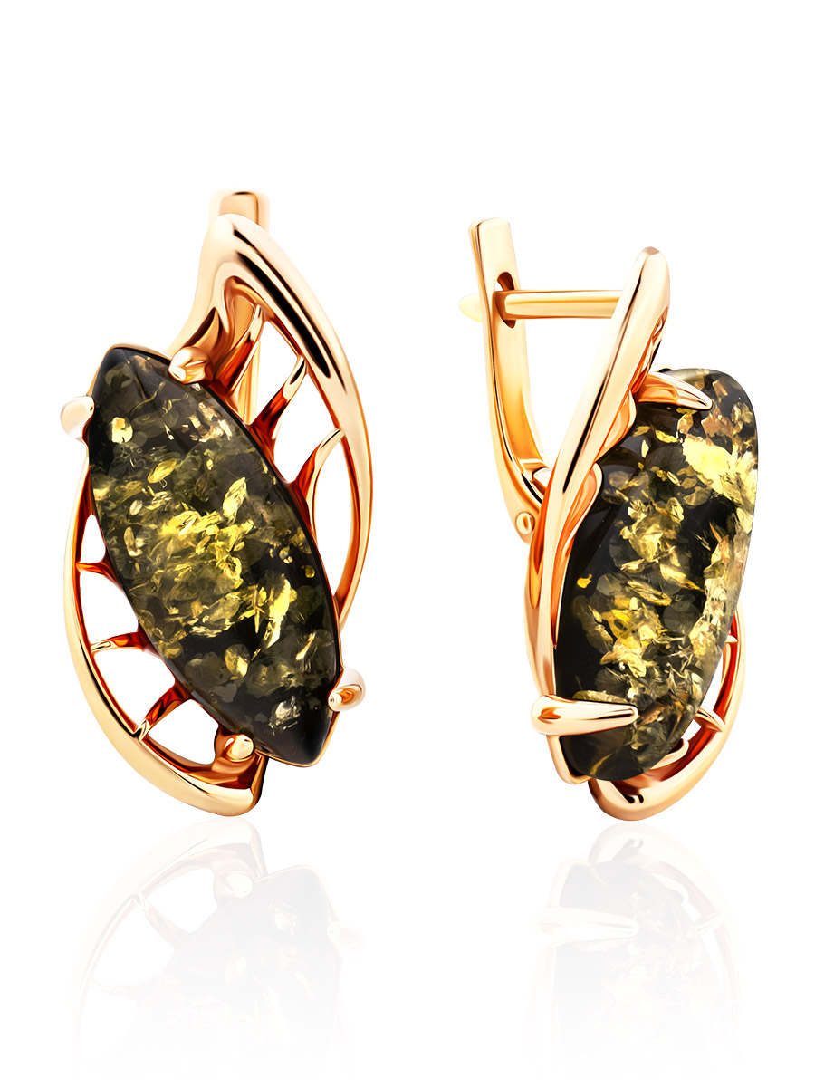 Bold Green Amber Earrings In Gold-Plated Silver The Tropicana, image 