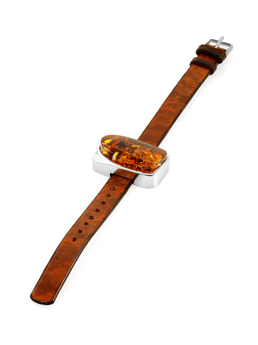 Ethnic Style Leather Bracelet With Cognac Colored Amber, image , picture 3