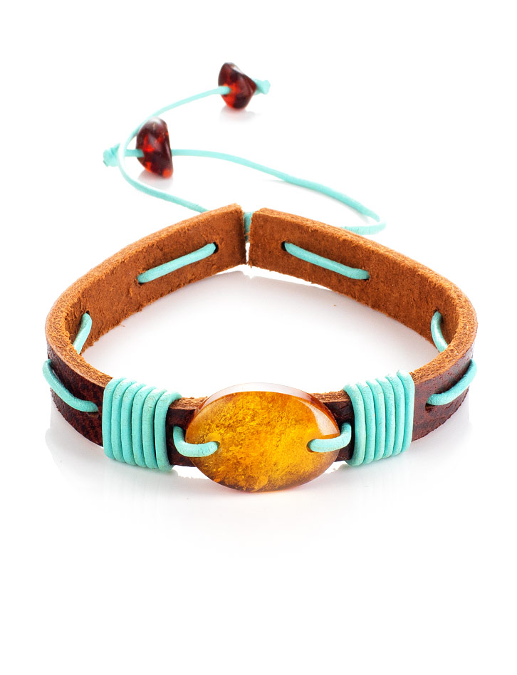 Playful Design Amber In Leather Slider Bracelet, image 