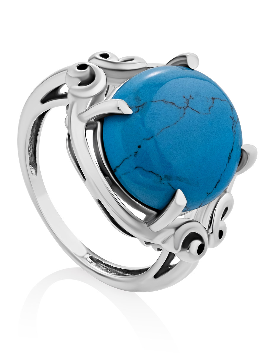 Baroque Design Synthetic Turquoise Ring, Ring Size: 7 / 17.5, image 