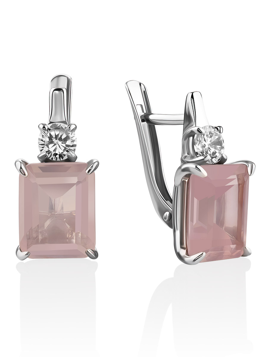 Geometric Design Pink Quartz Earrings, image 