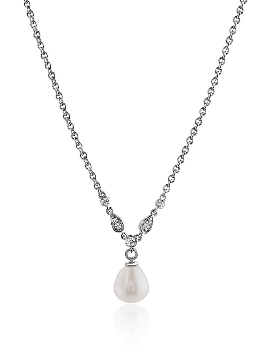 Classy Pearl Necklace With Crystals, image 
