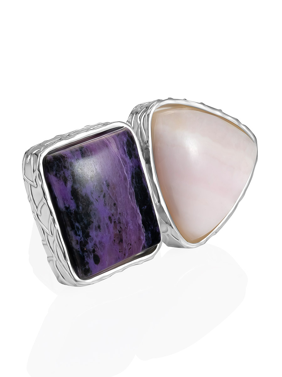 Designer Cocktail Ring With Charoite And Aragonite The Bella Terra, Ring Size: Adjustable, image 
